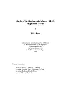 Study of the Gasdynamic Mirror (GDM) Propulsion System