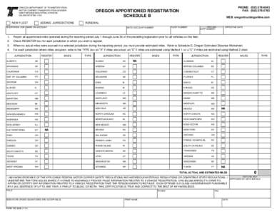 OREGON DEPARTMENT OF TRANSPORTATION MOTOR CARRIER TRANSPORTATION DIVISION 3930 FAIRVIEW INDUSTRIAL DRIVE SE SALEM OR[removed]NEW FLEET