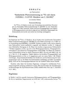 ERRATA zur Diplomarbeit \Inelastische Photonenstreuung an 52Cr mit einem EUROBALL { CLUSTER {Detektor am S { DALINAC