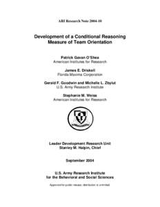 ARI Research Note[removed]Development of a Conditional Reasoning Measure of Team Orientation Patrick Gavan O’Shea American Institutes for Research