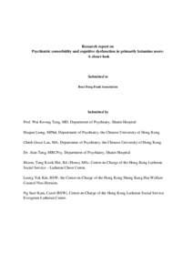 Research report on Psychiatric comorbidity and cognitive dysfunction in primarily ketamine users: A closer look Submitted to Beat Drug Fund Association