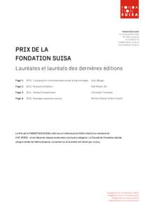    PRIX DE LA FONDATION SUISA Lauréates et lauréats des dernières éditions Page 1: 2013: Composition instrumentale/vocale & électronique: