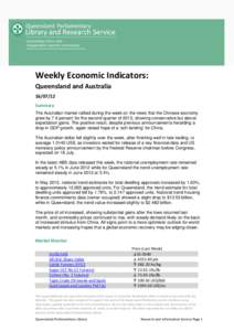       Weekly Economic Indicators:  Queensland and Australia 