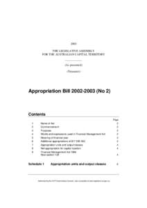 2003 THE LEGISLATIVE ASSEMBLY FOR THE AUSTRALIAN CAPITAL TERRITORY (As presented) (Treasurer)