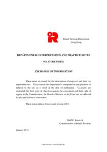 Inland Revenue Department Hong Kong DEPARTMENTAL INTERPRETATION AND PRACTICE NOTES NO. 47 (REVISED)