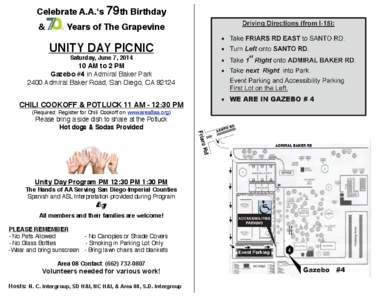 Celebrate A.A.ʻs 79th Birthday & Years of The Grapevine  UNITY DAY PICNIC