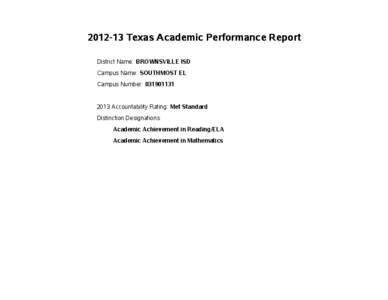 [removed]Texas Academic Performance Report District Name: BROWNSVILLE ISD Campus Name: SOUTHMOST EL Campus Number: [removed]Accountability Rating: Met Standard