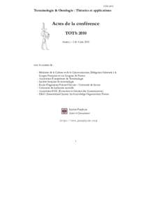 TOThTerminologie & Ontologie : Théories et applications Actes de la conférence TOTh 2010