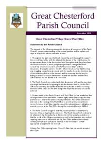 Great Chesterford Parish Council November 2013 Great Chesterford Village Stores/Post Office Statement by the Parish Council