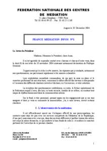 FEDERATION NATIONALE DES CENTRES DE MEDIATION 12, place Dauphine – 75001 Paris Tél :[removed]Fax : [removed]Angers le 28 Décembre 2004