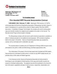 Washington Group International Integrated Engineering, Construction, and Management Solutions Contact:  Washington TRU Solutions LLC