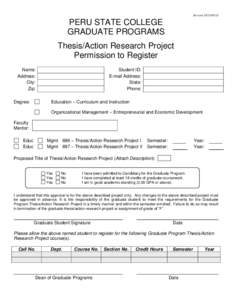 Revised[removed]LS  PERU STATE COLLEGE GRADUATE PROGRAMS Thesis/Action Research Project Permission to Register