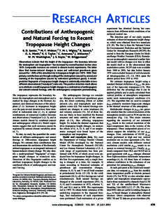 RESEARCH ARTICLES Contributions of Anthropogenic and Natural Forcing to Recent Tropopause Height Changes B. D. Santer,1* M. F. Wehner,2 T. M. L. Wigley,3 R. Sausen,4 G. A. Meehl,3 K. E. Taylor,1 C. Ammann,3 J. Arblaster,