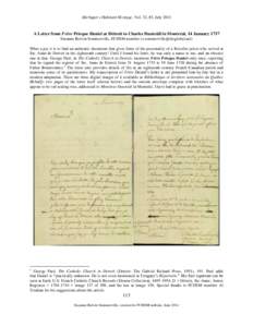 Michigan’s Habitant Heritage, Vol. 32, #3, JulyA Letter from Frère Prisque Daniel at Détroit to Charles Dauteüil in Montréal, 14 January 1737 Suzanne Boivin Sommerville, FCHSM member (s.sommerville@sbcglobal