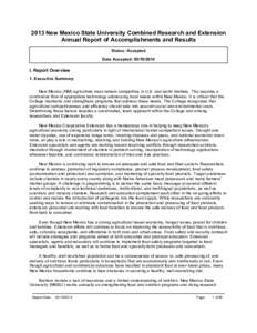 2013 New Mexico State University Combined Research and Extension Annual Report of Accomplishments and Results Status: Accepted Date Accepted: [removed]I. Report Overview