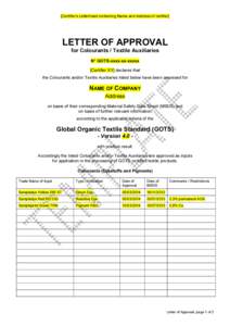 Colourant / Global Organic Textile Standard / Textiles / Color