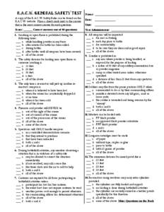 R.A.C.W. GENERAL SAFETY TEST A copy of the R.A.C.W. Safety Rules can be found on the R.A.C.W. website. Place a check mark next to the answer that is the most correct answer for each question.  Name: _____________________