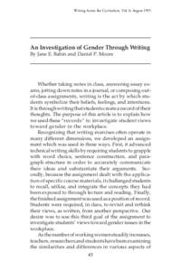 Writing Across the Curriculum, Vol. 6: AugustAn Investigation of Gender Through Writing By Jane E. Babin and Daniel P. Moore  Whether taking notes in class, answering essay exams, jotting down notes in a journal, 