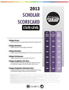 2013  College Access Indiana students entering college directly after high school  College Readiness