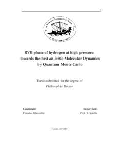 1  RVB phase of hydrogen at high pressure: towards the first ab-initio Molecular Dynamics by Quantum Monte Carlo