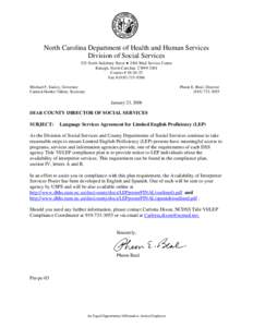 North Carolina Department of Health and Human Services Division of Social Services 325 North Salisbury Street • 2401 Mail Service Center Raleigh, North Carolina[removed]Courier # [removed]Fax # ([removed]