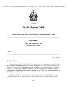 Service 2000 : Second annual report to the Prime Minister on the Public Service of Canada. Ottawa, Ontario, [removed]Introduction and Table of C  CANADA Public Service 2000 Second Annual Report to The Prime Minister on The