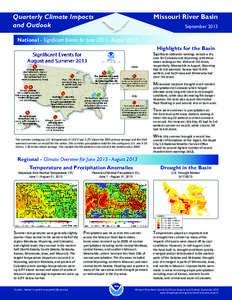 Missouri River Basin  Quarterly Climate Impacts and Outlook  September 2013