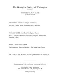 The Geological Society of Washington founded 1893 WEDNESDAY, MAY 2, 2018 MEETING § 1531