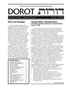 The Journal of the Jewish Genealogical Society  DOROT Volume 22, Number 4 – Volume 23, Number 1  Ports and Passages