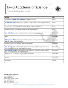 Iowa Academy of Science Preservice Workshop—Basic Schedule Activity Icebreaker: Raining Cats and Dogs (ELA &SCI activity)