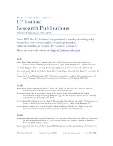 The University of Texas at Austin  IC² Institute Research Publications Selected Publications, 