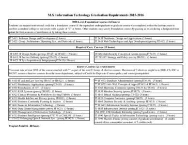 M.S. Information Technology Graduation RequirementsLevel Foundation Courses (12 hours) Students can request institutional credit for a foundation course if: the equivalent undergraduate or graduate course