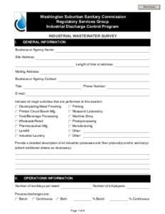 Print Form  Washington Suburban Sanitary Commission Regulatory Services Group Industrial Discharge Control Program INDUSTRIAL WASTEWATER SURVEY