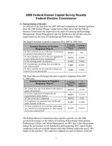 2008 Federal Human Capital Survey Results Federal Election Commission 1) Interpretation of Results: An analysis of the data from the 2007 AES and comparison to identical questions from the 2008 Federal Human Capital Surv