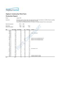 Hepburn Community Wind Farm Production Report Period: January 2012