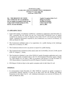 STATE OF ALASKA ALASKA OIL AND GAS CONSERVATION COMMISSION 333 West 7th Avenue, Suite 100 Anchorage, Alaska[removed]Re: THE REQUEST OF UNION