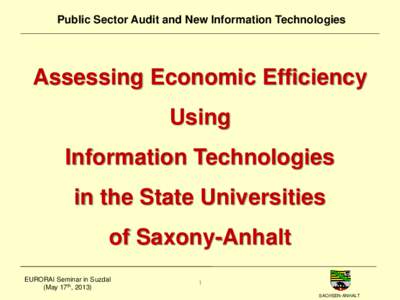 Public Sector Audit and New Information Technologies  Assessing Economic Efficiency Using Information Technologies