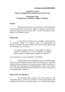 LC Paper No. CB[removed])  Legislative Council Panel on Administration of Justice and Legal Services Final Report of the Working Party on Solicitors’ Rights of Audience