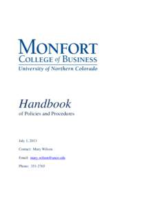 Handbook of Policies and Procedures July 1, 2013 Contact: Mary Wilson Email: [removed]