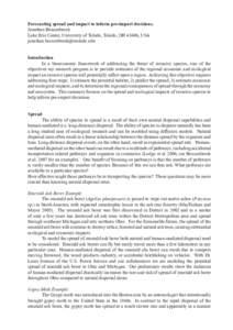 Forecasting spread and impact to inform pre-import decisions. Jonathan Bossenbroek Lake Erie Center, University of Toledo, Toledo, OH 43606, USA [removed] Introduction In a bioeconomic framework of