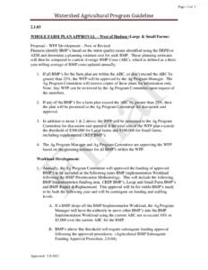 Page | 1 of 1  Watershed Agricultural Program Guideline[removed]WHOLE FARM PLAN APPROVAL – West of Hudson (Large & Small Farms) Proposal – WFP Development – New or Revised