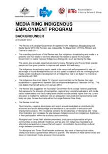 Media RING Indigenous Employment Program - Backgrounder