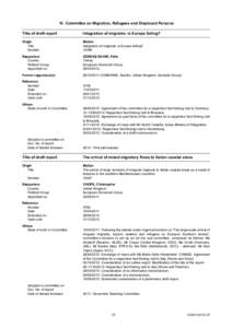 IV. Committee on Migration, Refugees and Displaced Persons Title of draft report Integration of migrants: is Europe failing?  Origin