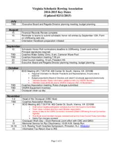 Virginia Scholastic Rowing AssociationKey Dates (UpdatedJuly TBD