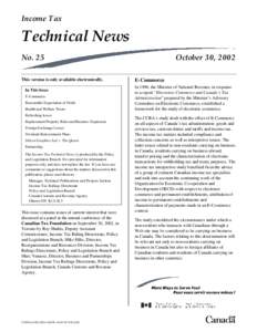 Income Tax  Technical News No. 25 This version is only available electronically. In This Issue