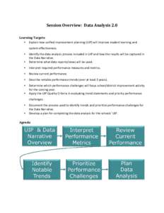 Session Overview: Data Analysis 2.0 Learning Targets: • Explain how unified improvement planning (UIP) will improve student learning and system effectiveness.  •