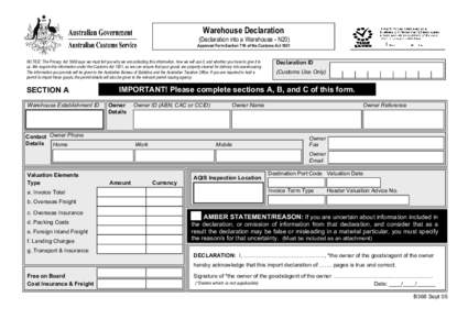 Warehouse Declaration (Declaration into a Warehouse - N20) Approved Form Section 71K of the Customs Act[removed]NOTICE: The Privacy Act 1988 says we must tell you why we are collecting this information, how we will use it,