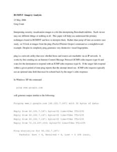 RUMINT Imagery Analysis 23 May 2006 Greg Conti Interpreting security visualization images is a bit like interpreting Rorschach inkblots. Each viewer may see different things or nothing at all. This paper will help you un