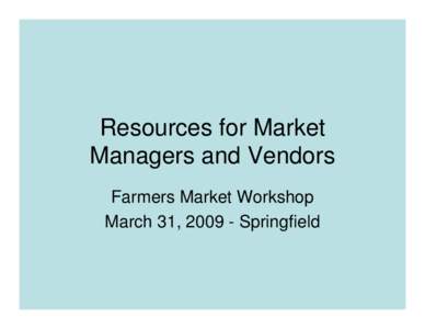 Resources for Market Managers and Vendors