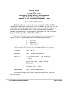 Minority Report to Royalty Policy Committee In Response to Majority Report & Recommendations of the Sodium/Potassium Subcommittee Scheduled for RPC Presentation on September 7, 2000